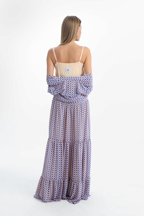 Платье розовое в голубой горох   