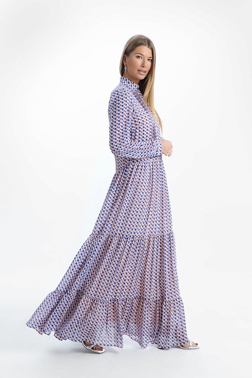 Платье розовое в голубой горох   