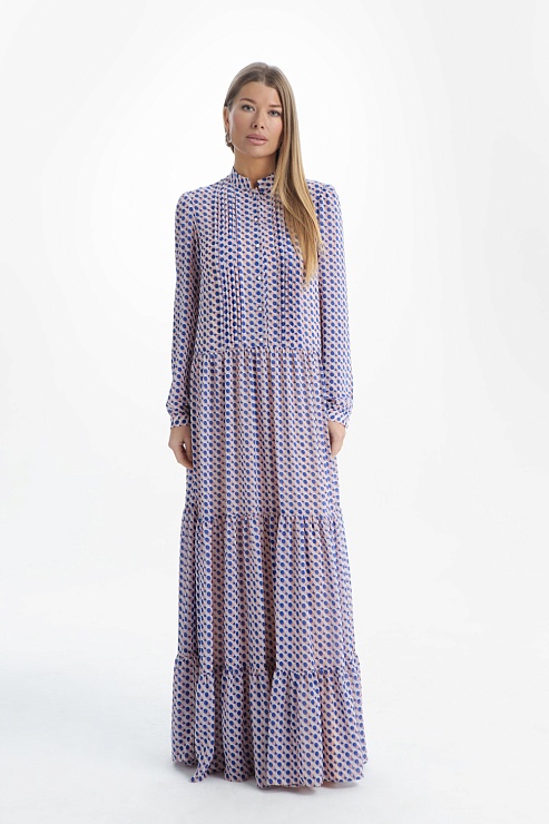 Платье розовое в голубой горох   